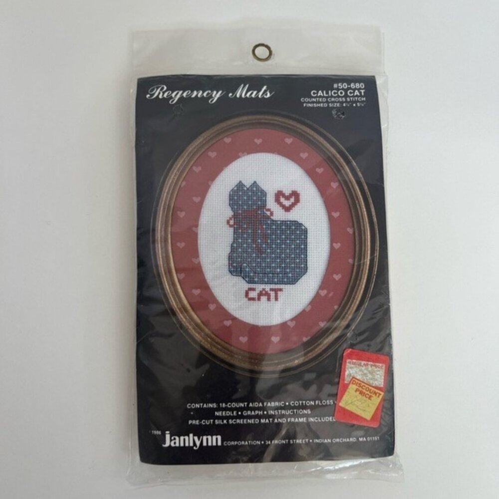 Janlynn Calico Cat Counted Cross Stitch Kit – Regency Mats #50-680 – Sealed Vint